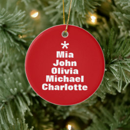 Julgran rödvit anpassningsbar namn julgransprydnad keramik