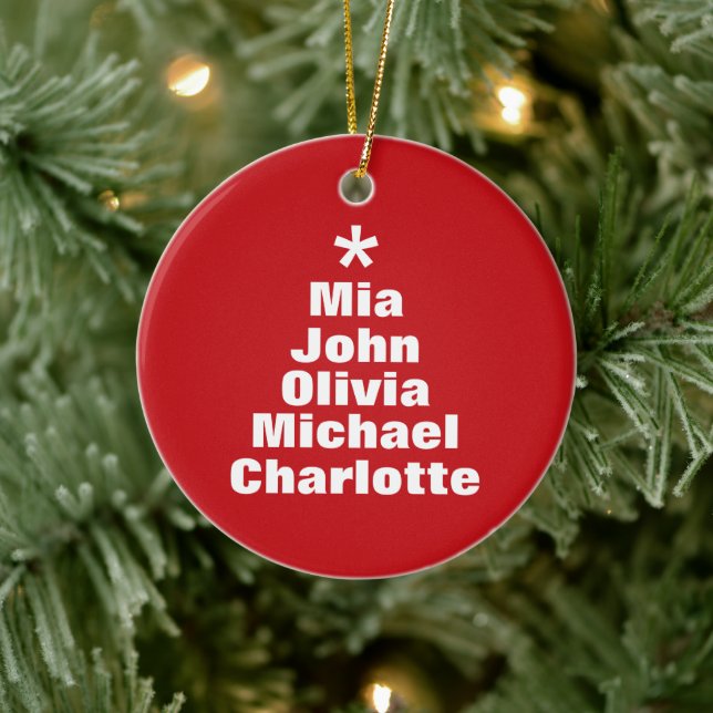 Julgran rödvit anpassningsbar namn julgransprydnad keramik (Träd)