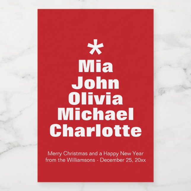 Julgran rödvit anpassningsbar namn mat etikett (Singel etikett)