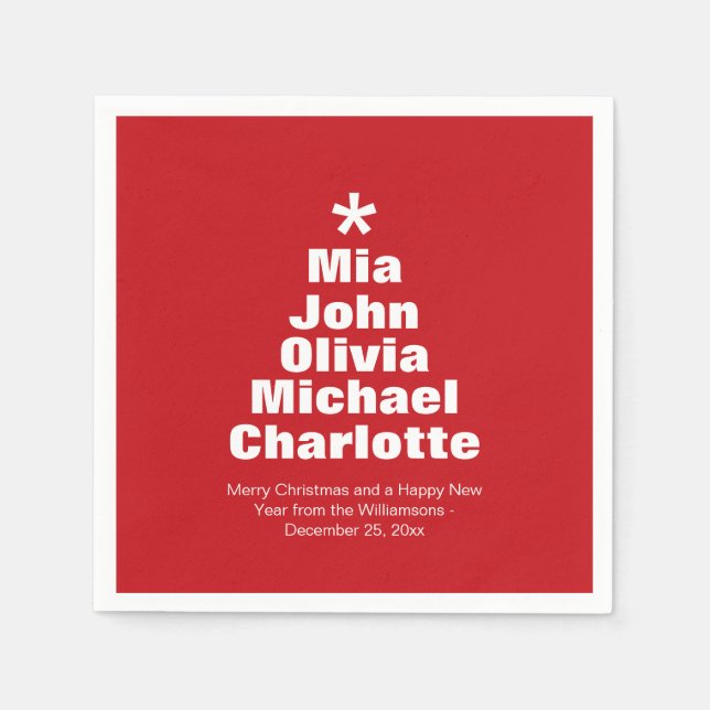 Julgran rödvit anpassningsbar namn papper pappersservett (Framsidan)