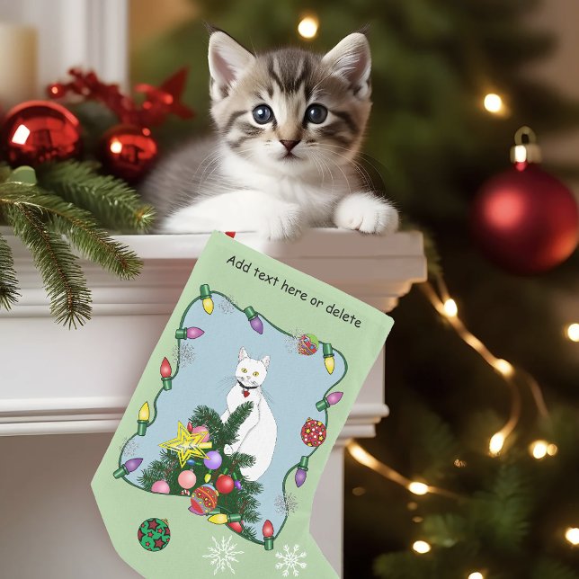 Julgran Rolig Vit Katt Liten Julstrumpa (Skapare uppladdad)