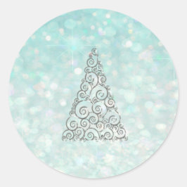 Julgran Romantic Glitter gnistra blek blue Runt Klistermärke