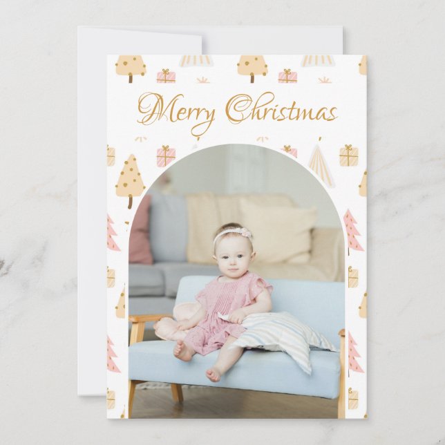 Julgran Rosa Mönster Photo Personlig Holl Julkort (Framsida)