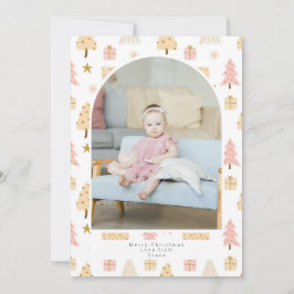 Julgran Rosa Mönster Photo Personlig Holl Julkort