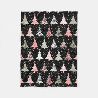 Julgran Rosa och Grönt med svart bakgrund Fleecefilt