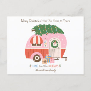 Julgran Rosa Vintage Retro Camper Monogram Helg Vykort
