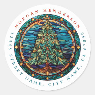 Julgran Round Stickers Runt Klistermärke