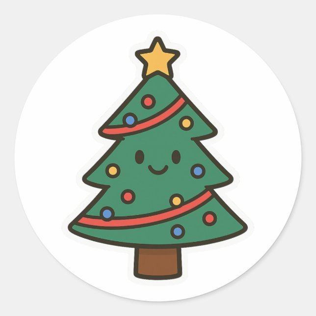 Julgran Runt Klistermärke (Framsida)