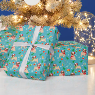 Julgran Santa Mops Godisstavar Ornamenter Presentpapper
