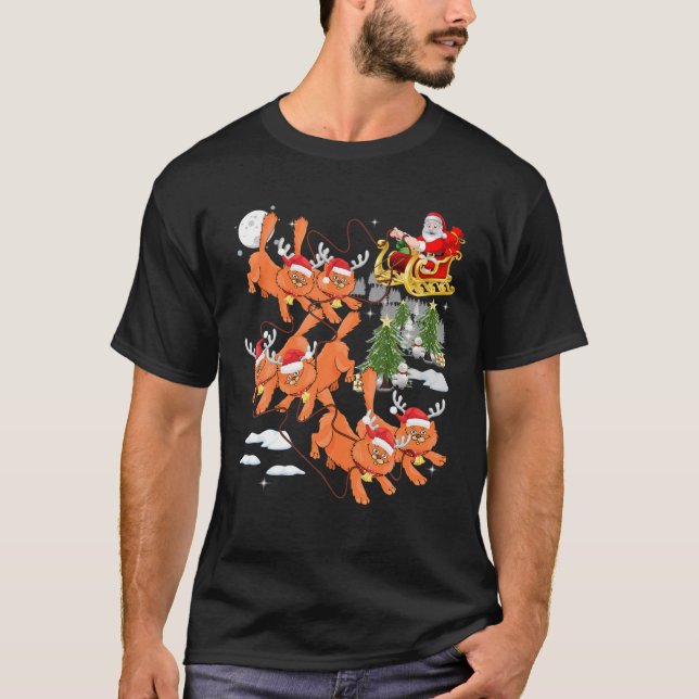 julgran Santa Riding Cats Reindeer Julafton Cat T Shirt (Framsida)