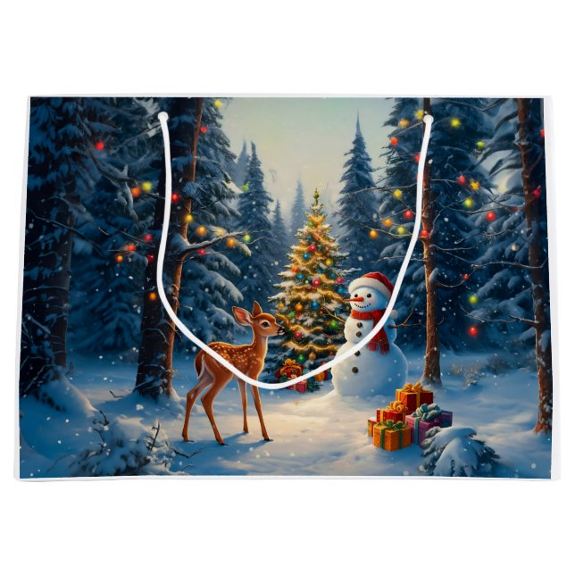 Julgran Scene Cute Hjort Fawn Snögubbe (Framsidan)