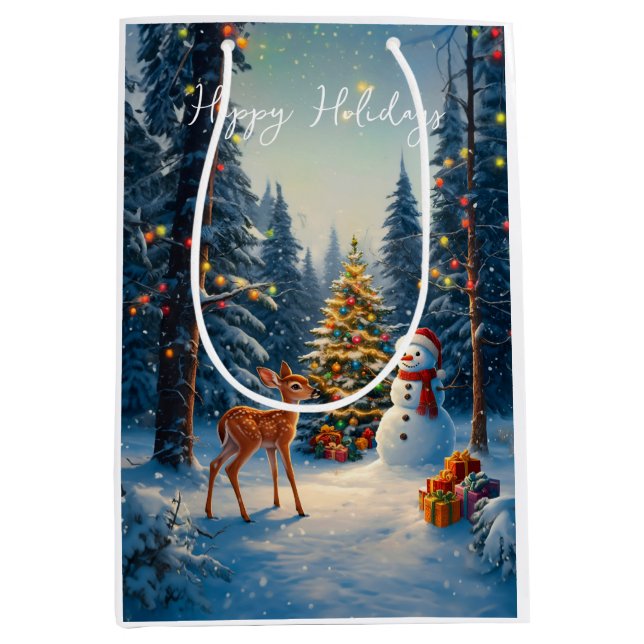 Julgran Scene Cute Hjort Fawn Snögubbe (Framsidan)