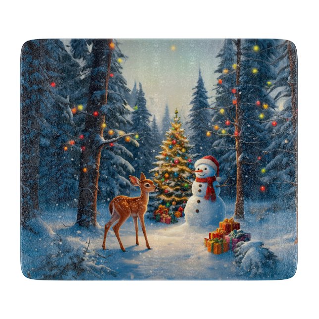 Julgran Scene Cute Hjort Fawn Snögubbe (Framsidan)