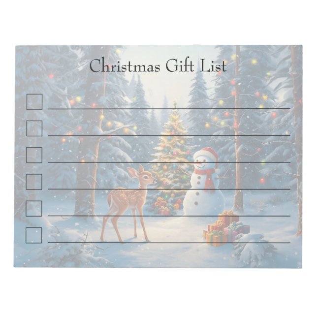 Julgran Scene Cute Hjort Fawn Snögubbe Anteckningsblock (Framsida)