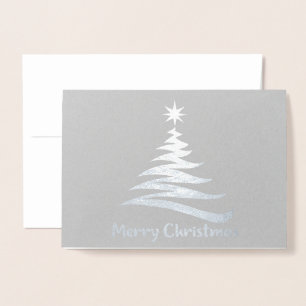 Julgran Shape - Silver Foil Greeting Card Folierat Kort
