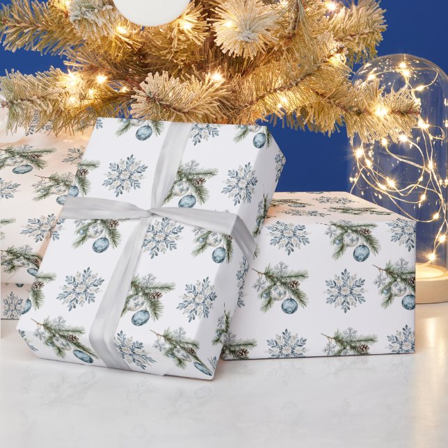 Julgran Silver Snöflingor Blå Ornamenter Presentpapper (Helgdagar)