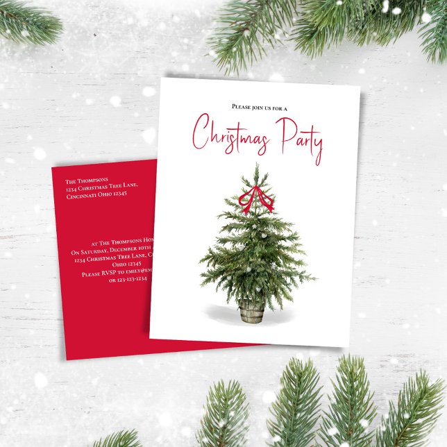 Julgran Simple Watercolor Party Helg Vykort (Whimsical Christmas party invitation postcard. )