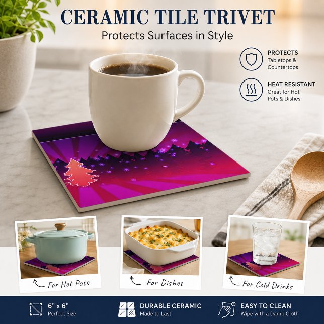 Julgran Skiftningar av Lila Kakelplatta (Christmas Trees Shades of Purple Ceramic Tile)