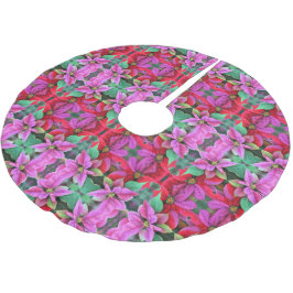 Julgran Skirt - Rosa/Röda Poinsettias. Julgransmatta Borstad Polyester