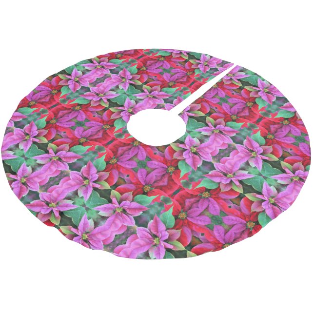Julgran Skirt - Rosa/Röda Poinsettias. Julgransmatta Borstad Polyester (Vinklad)