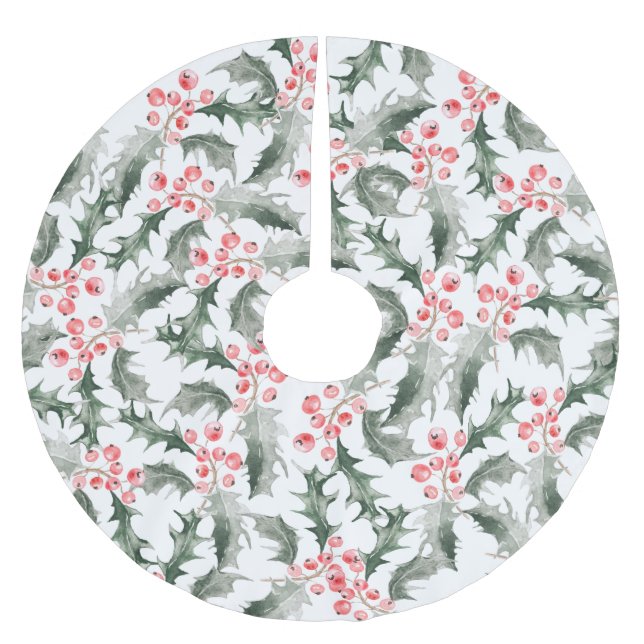 Julgran Skirts Festive Holly och Berries Julgransmatta Borstad Polyester (Framsidan)