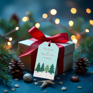 Julgran Skog Träd God Jul Presentetikett