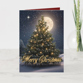 Julgran skönhet i snö helgkort