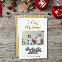 Julgran Skript Minimalistisk Familjefoto Julkort