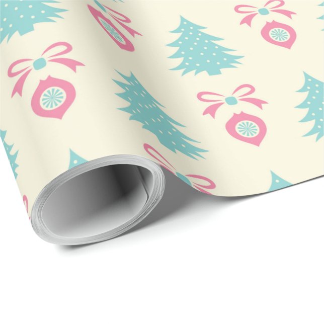 Julgran, slinga och prydnadsmönster i pastellfärge presentpapper (Rullad Hörn)