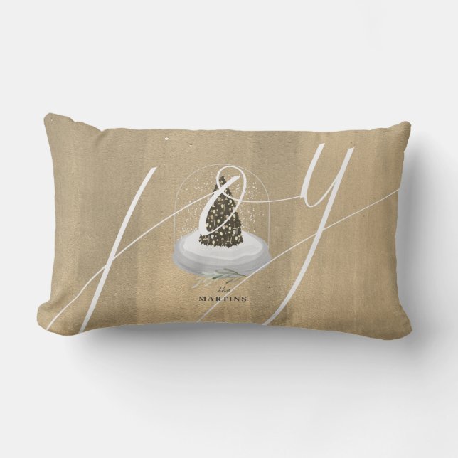 Julgran Snö Globe Guld Joy Script Helgdag Lumbarkudde (Framsida)