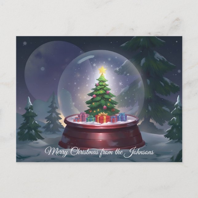 Julgran Snö Globe Vykort (Framsida)