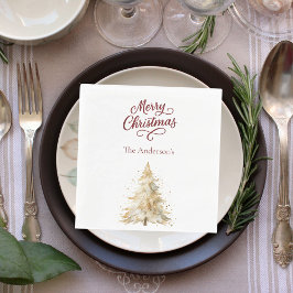 Julgran snö vit röd skrivstil jul lunch pappersservett