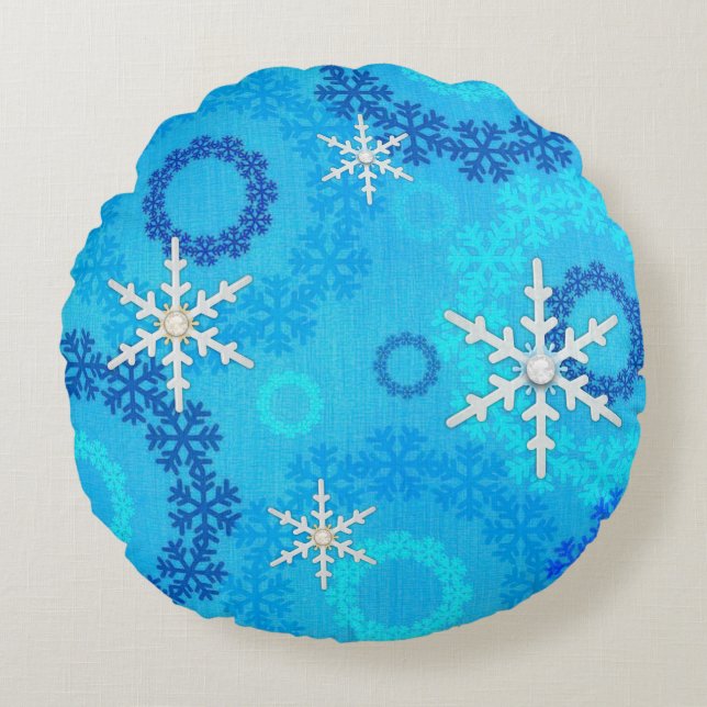 Julgran & Snöflake Jeweled Rund Kudde (Framsidan)