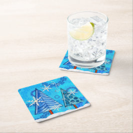 Julgran & Snöflake Jeweled Underlägg Papper Kvadrat