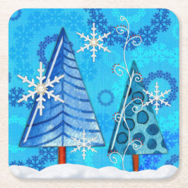 Julgran & Snöflake Jeweled Underlägg Papper Kvadrat