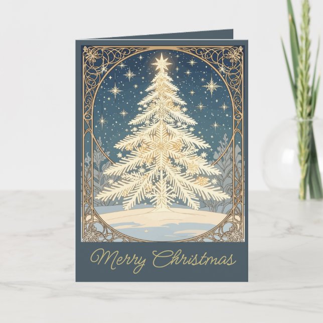 Julgran Snöflinga Grenar Art Nouveau Helgkort (Framsida)