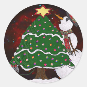 Julgran Snögubbe-konsutskrift Runt Klistermärke