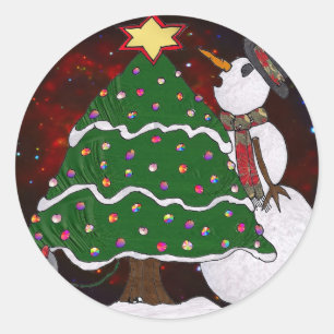 Julgran Snögubbe-konsutskrift Runt Klistermärke