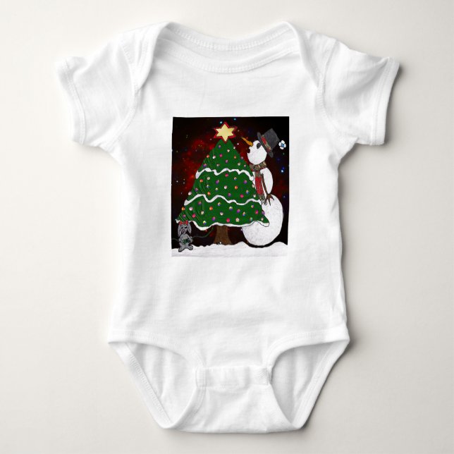 Julgran Snögubbe-konsutskrift T Shirt (Framsida)