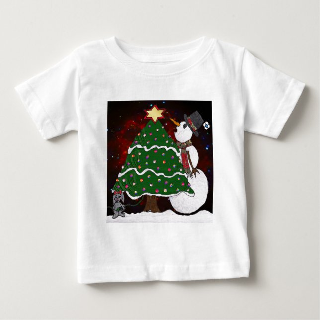 Julgran Snögubbe-konsutskrift T Shirt (Framsida)