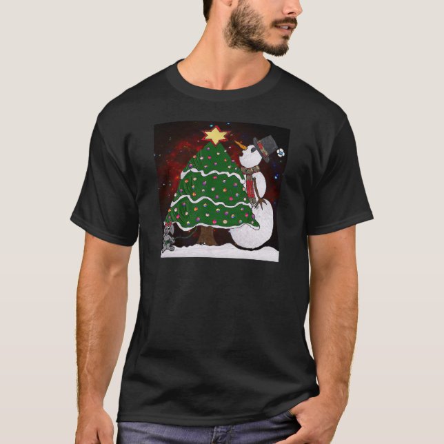 Julgran Snögubbe-konsutskrift T Shirt (Framsida)