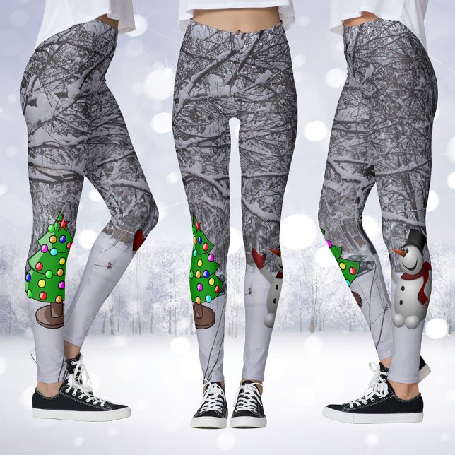 Julgran, Snögubbe, Snö Scene Photo Leggings (Christmas Tree, Snowman, Snow Scene Photo Leggings)