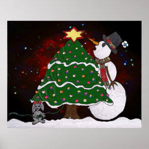 Julgran Snögubbe Surprise Art-utskrift Poster