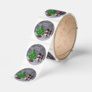 Julgran & Snöman Lägg till Namn Snö Scen Rulle Runt Klistermärke