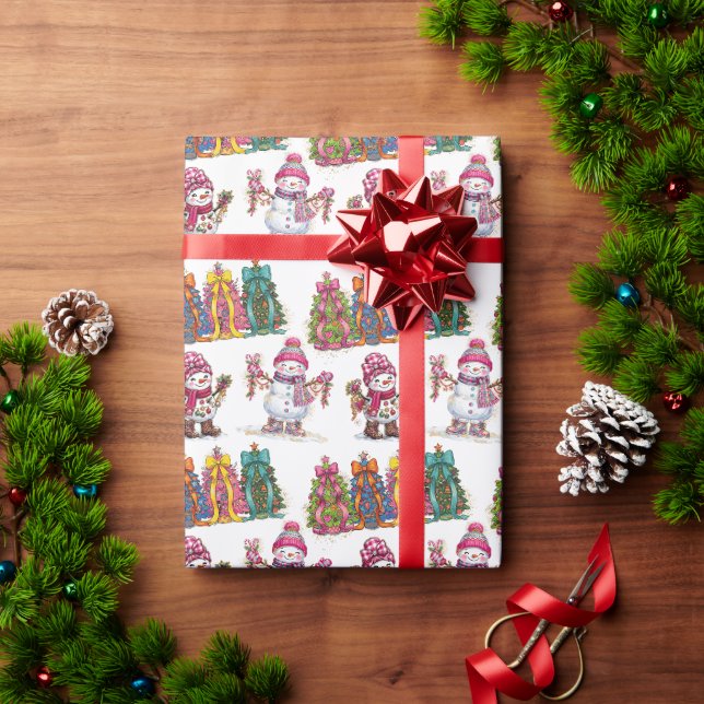 Julgran Snömannen Festiv Vintermönster Presentpapper (Julgåva)