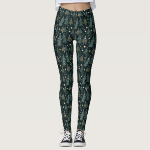 Julgran Stars Guld Grönt Mönster Decor Leggings