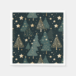 Julgran Stars Guld Grönt Mönster Decor Pappersservett
