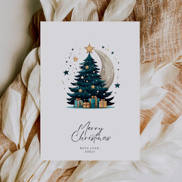 Julgran Stars vid Måne Julkort