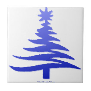 Julgran Stencil Cobalt Blue Kakelplatta