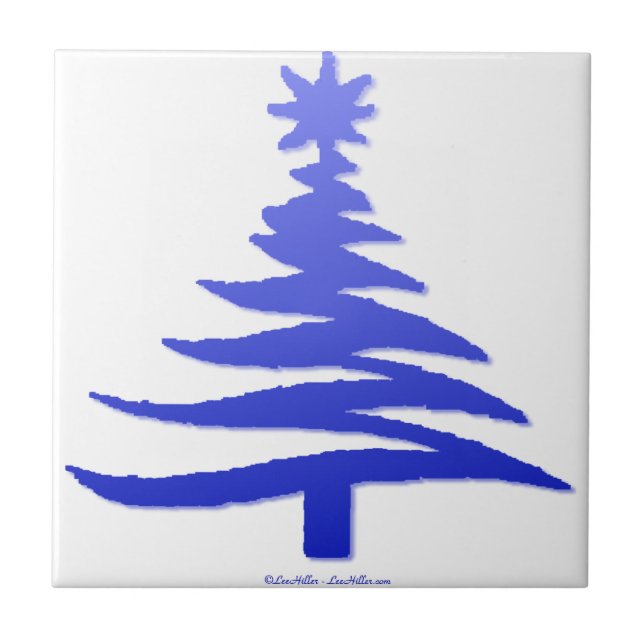 Julgran Stencil Cobalt Blue Kakelplatta (Framsidan)